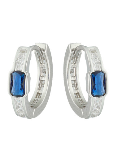 PENDIENTES EN PLATA FORMA ARO CON CIRCONITAS BLANCAS CENTRO AZUL