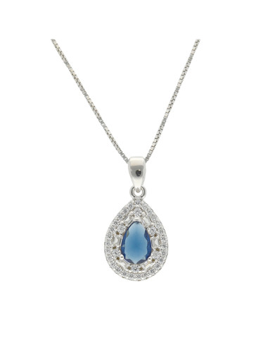 GARGANTILLA EN PLATA CON COLGANTE  FORMA DE GOTA Y CIRCONITA AZUL