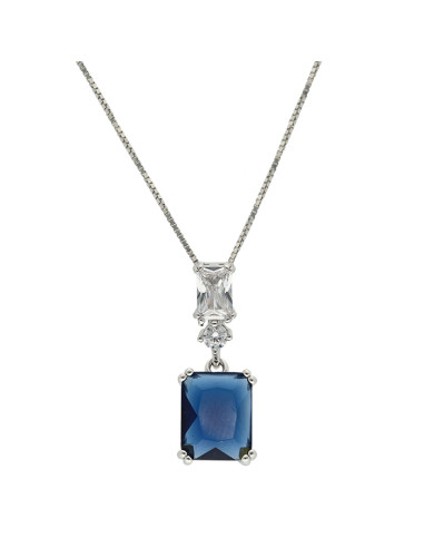 GARGANTILLA EN PLATA CON COLGANTE  FORMA CUADRADA Y CIRCONITA AZUL