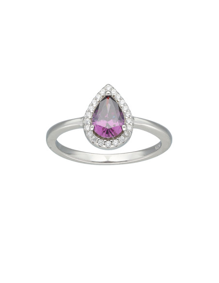 ANILLO EN PLATA FORMA GOTA CON PIEDRA MALVA Y CIRCONITAS