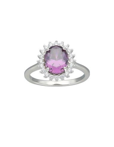 ANILLO EN PLATA FORMA OVAL CON PIEDRA MALVA Y CIRCONITAS