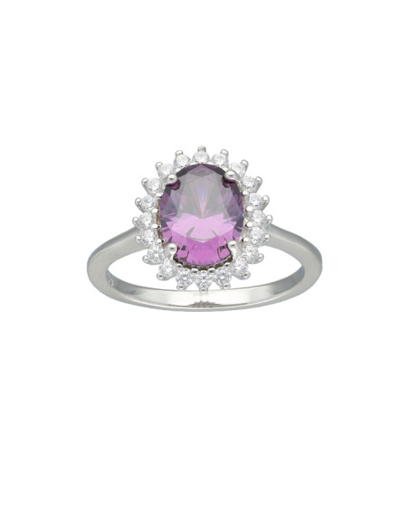 ANILLO EN PLATA FORMA OVAL CON PIEDRA MALVA Y CIRCONITAS
