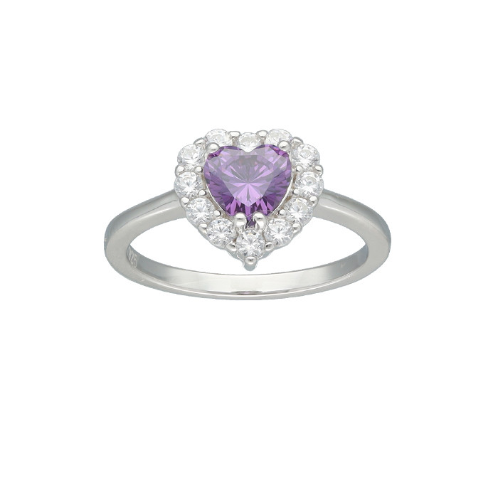 ANILLO EN PLATA FORMA CORAZÓN CON PIEDRA MALVA Y CIRCONITAS