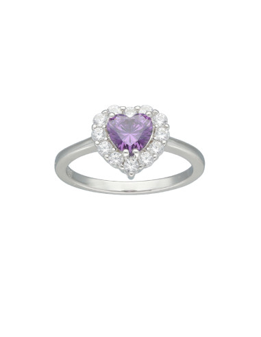 ANILLO EN PLATA FORMA CORAZÓN CON PIEDRA MALVA Y CIRCONITAS