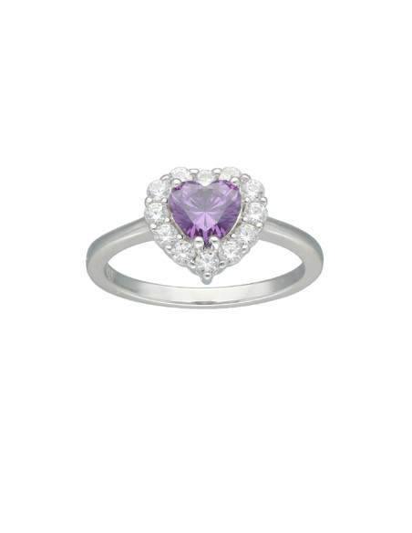 ANILLO EN PLATA FORMA CORAZÓN CON PIEDRA MALVA Y CIRCONITAS