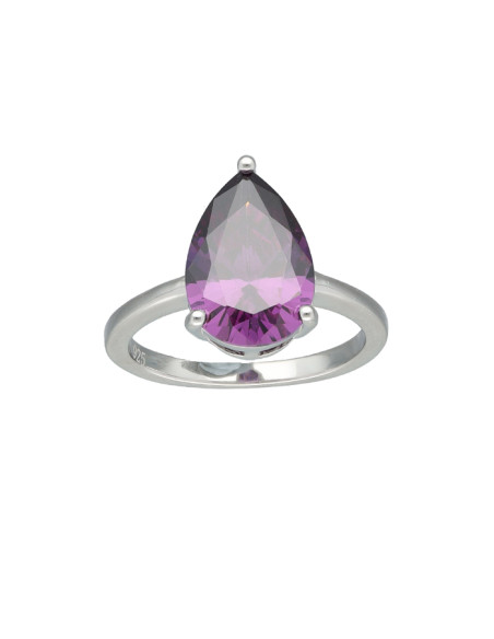 ANILLO EN PLATA FORMA GOTA CON PIEDRA MALVA