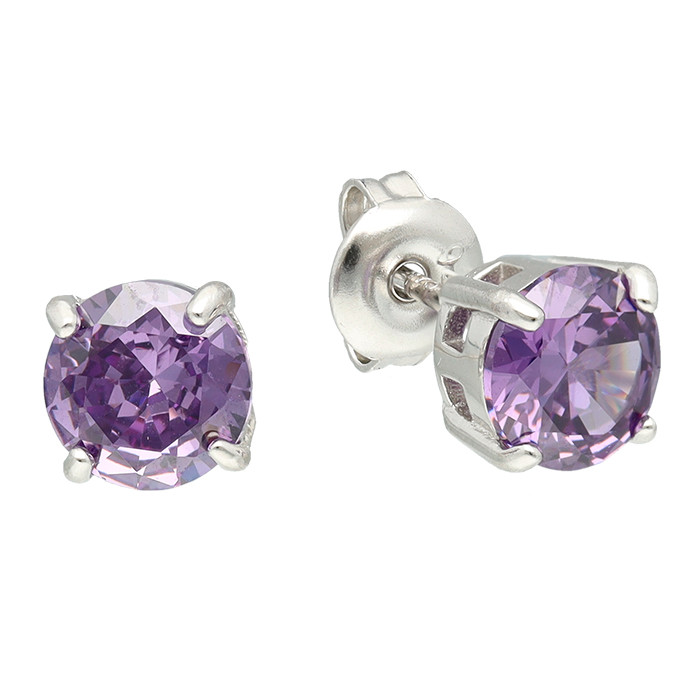 PENDIENTES EN PLATA CON PIEDRA MALVA REDONDA