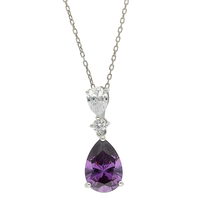 GARGANTILLA EN PLATA CON PIEDRA MALVA FORMA LAGRIMA Y CIRCONITAS