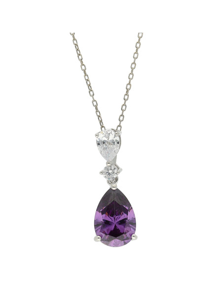 GARGANTILLA EN PLATA CON PIEDRA MALVA FORMA LAGRIMA Y CIRCONITAS