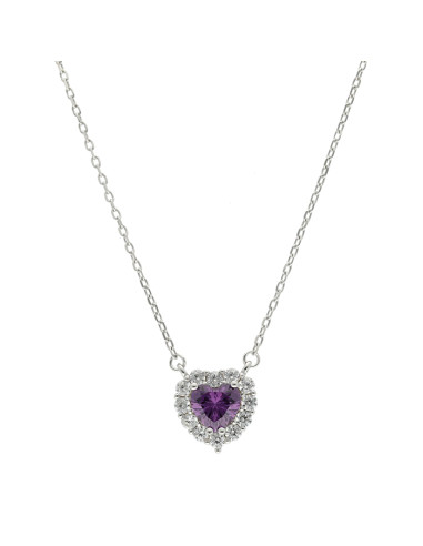 GARGANTILLA EN PLATA CON PIEDRA MALVA FORMA CORAZÓN Y CIRCONITAS