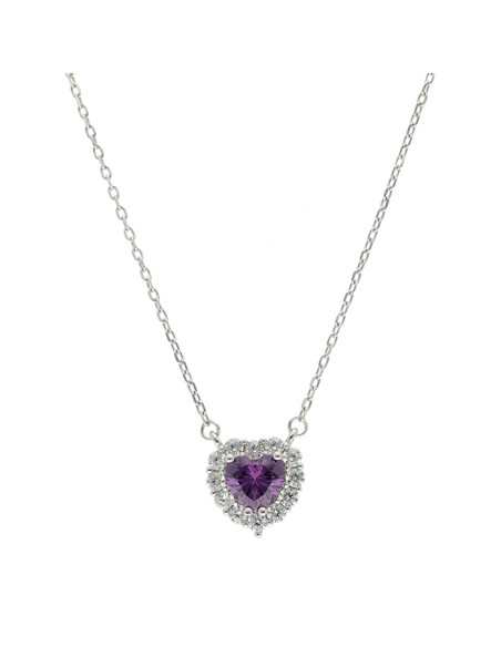GARGANTILLA EN PLATA CON PIEDRA MALVA FORMA CORAZÓN Y CIRCONITAS