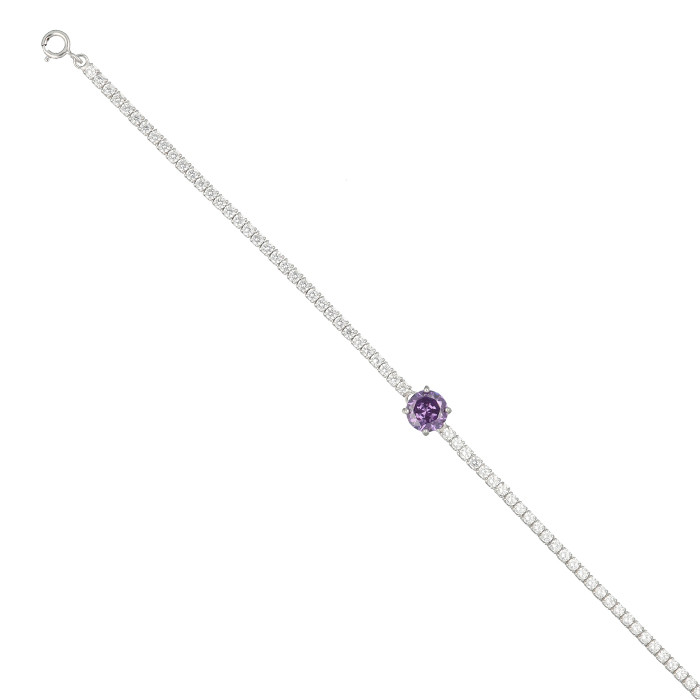 PULSERA EN PLATA CON PIEDRA EN MALVA REDONDA Y CIRCONITAS EN LA PULSERA