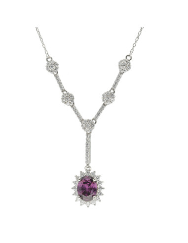 GARGANTILLA EN PLATA CON PIEDRA MALVA FORMA OVALADA Y CIRCONITAS