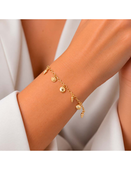 PULSERA EN PLATA DORADA CON COLGANTES CON FORMAS MARINAS