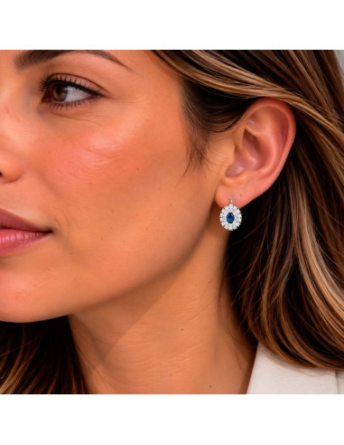PENDIENTES EN PLATA CON CIRCONITAS BLANCAS CENTRO AZUL