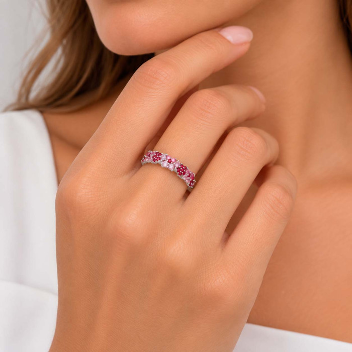 ANILLO EN PLATA CON CIRCONITAS ROSAS Y BLANCAS 2