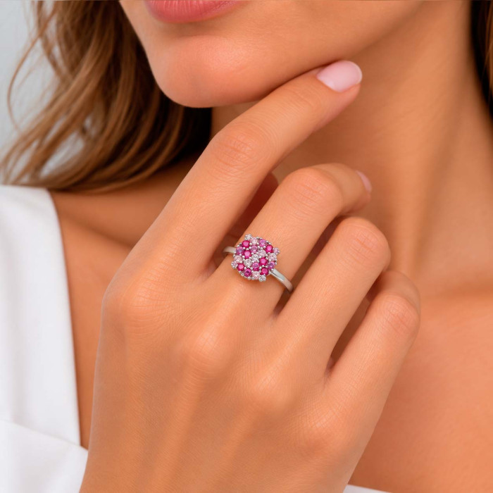 ANILLO EN PLATA REDONDO CON CIRCONITAS ROSAS Y BLANCAS 2