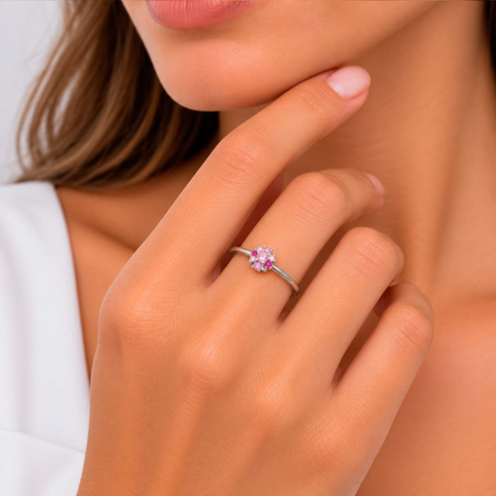 ANILLO EN PLATA CON CIRCONITAS ROSAS Y BLANCAS ROSETA PEQUEÑA 2