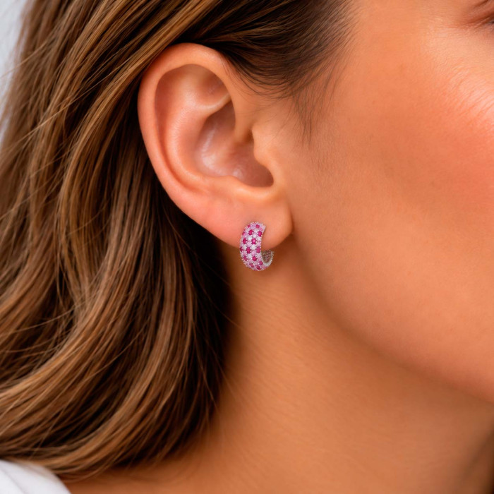 PENDIENTES LARGOS EN PLATA CON CIRCONITAS ROSAS Y ROJAS MONTADAS EN GARRA 2
