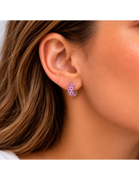 PENDIENTES LARGOS EN PLATA CON CIRCONITAS ROSAS Y ROJAS MONTADAS EN GARRA