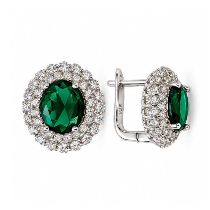PENDIENTES EN PLATA CON CIRCONITA CENTRAL VERDE ROSETA