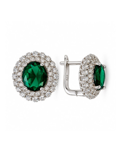 PENDIENTES EN PLATA CON CIRCONITA CENTRAL VERDE ROSETA