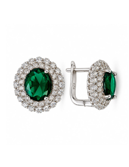 PENDIENTES EN PLATA CON CIRCONITA CENTRAL VERDE ROSETA
