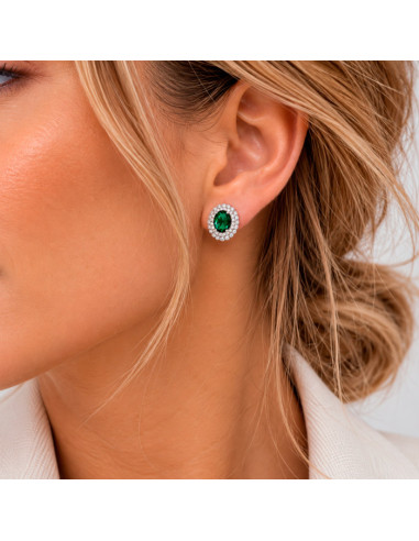 PENDIENTES EN PLATA CON CIRCONITA CENTRAL VERDE ROSETA