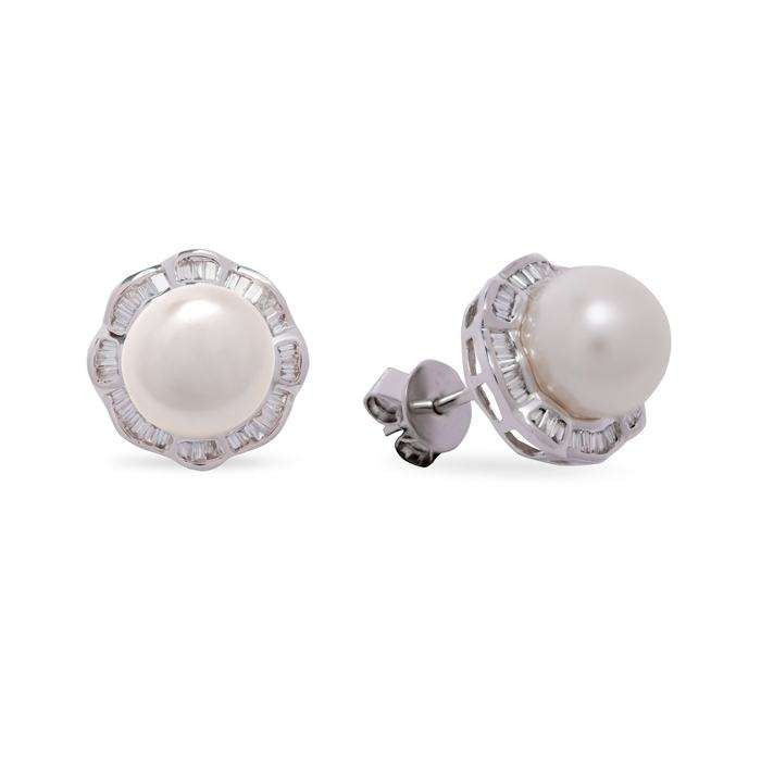 PENDIENTES EN ORO BLANCO CON PERLAS Y DIAMANTES