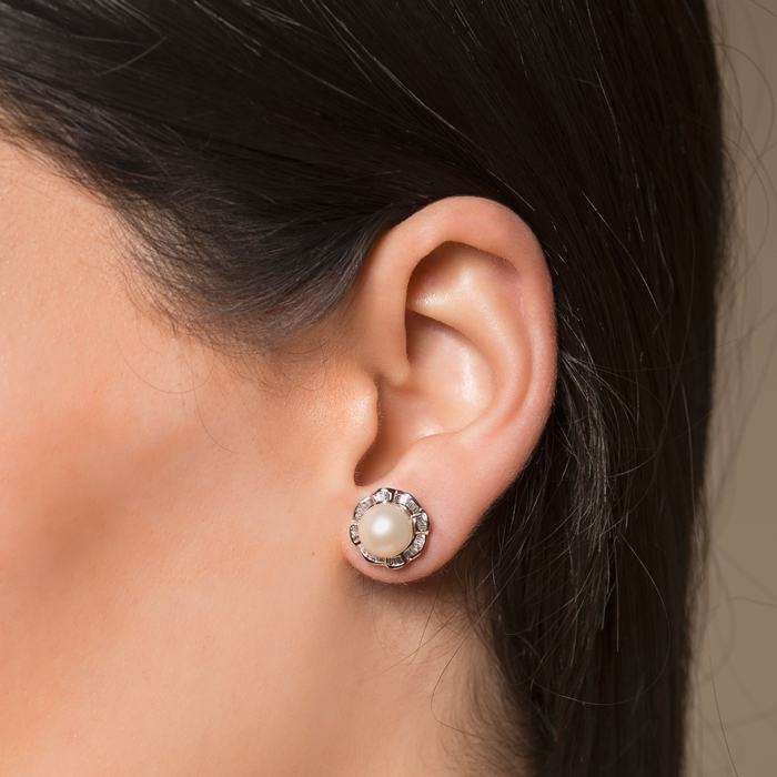 PENDIENTES EN ORO BLANCO CON PERLAS Y DIAMANTES 2