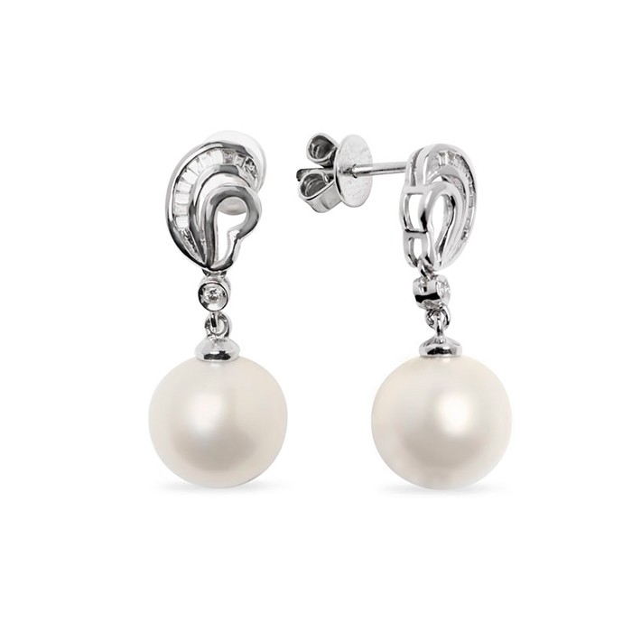 PENDIENTES EN ORO BLANCO CON PERLAS Y DIAMANTES