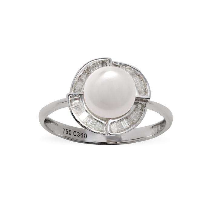 ANILLO EN ORO BLANCO, PERLA Y DIAMANTES