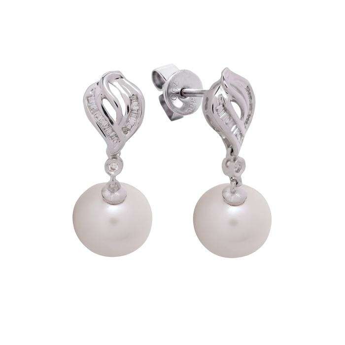 PENDIENTES EN ORO BLANCO CON PERLAS Y DIAMANTES