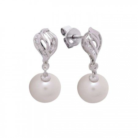 PENDIENTES EN ORO BLANCO CON PERLAS Y DIAMANTES
