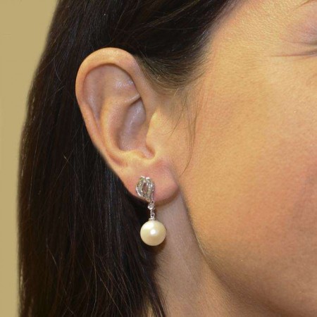 PENDIENTES EN ORO BLANCO CON PERLAS Y DIAMANTES