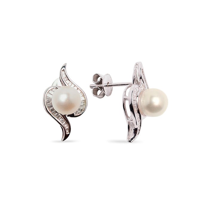 PENDIENTES EN ORO 18 QUILATES PERLA Y DIAMANTES