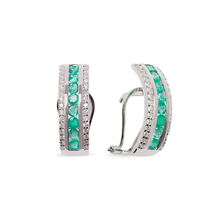 PENDIENTES EN ORO CON DIAMANTES Y ESMERALDAS