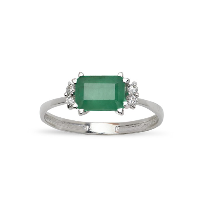 ANILLO EN ORO BLANCO Y ESMERALDA CUADRADA