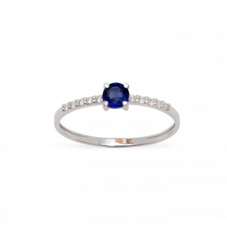 ANILLO EN ORO BLANCO CON DIAMANTES Y ZAFIRO