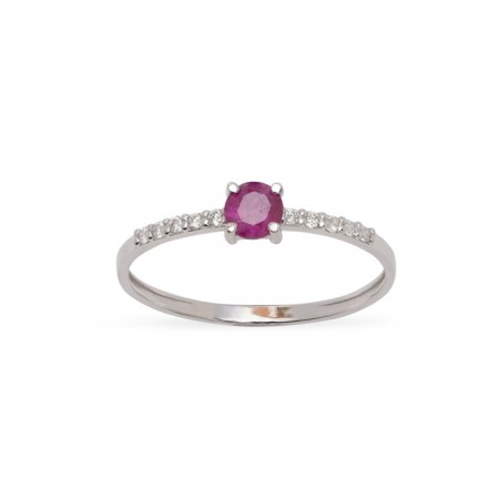 ANILLO EN ORO BLANCO CON DIAMANTES Y RUBÍ